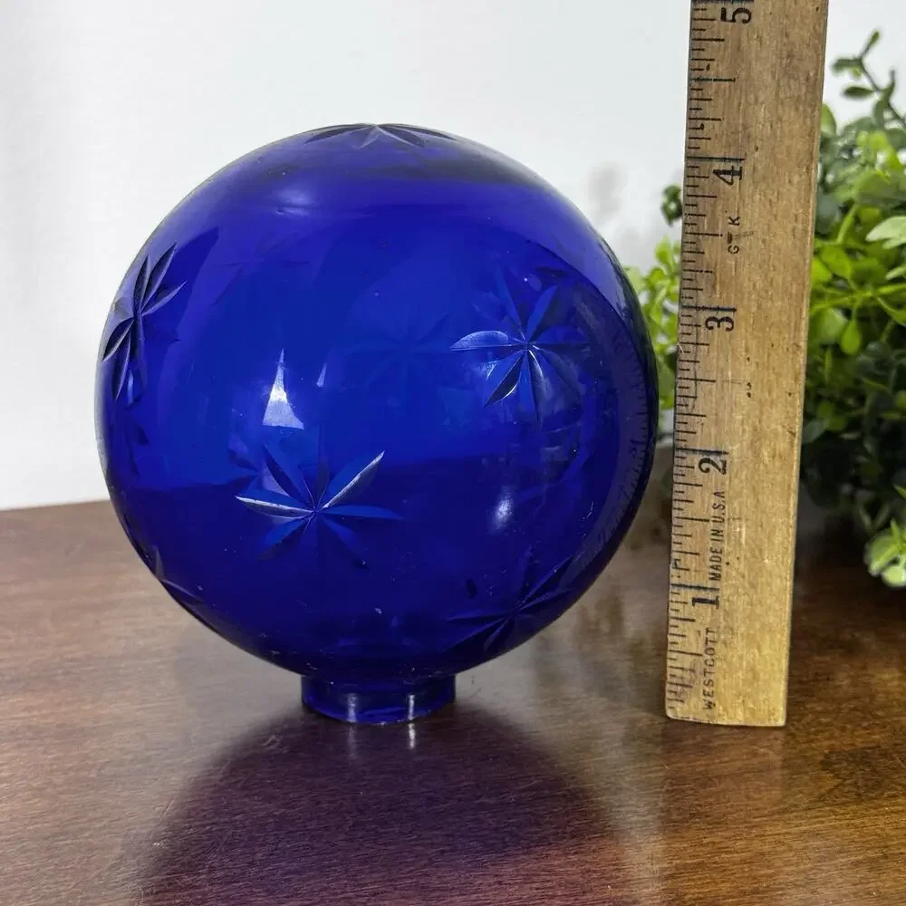 Vintage Cobalt Blue Glass Christmas Ornament Ball Etched Starburst 4.5”